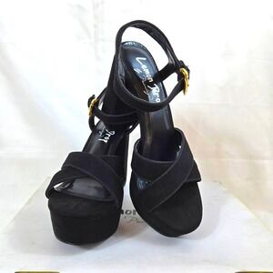 Lemon Drop by Privileged Womens Zanga Y2K Black Platform Chunky Open Toe Heels 7